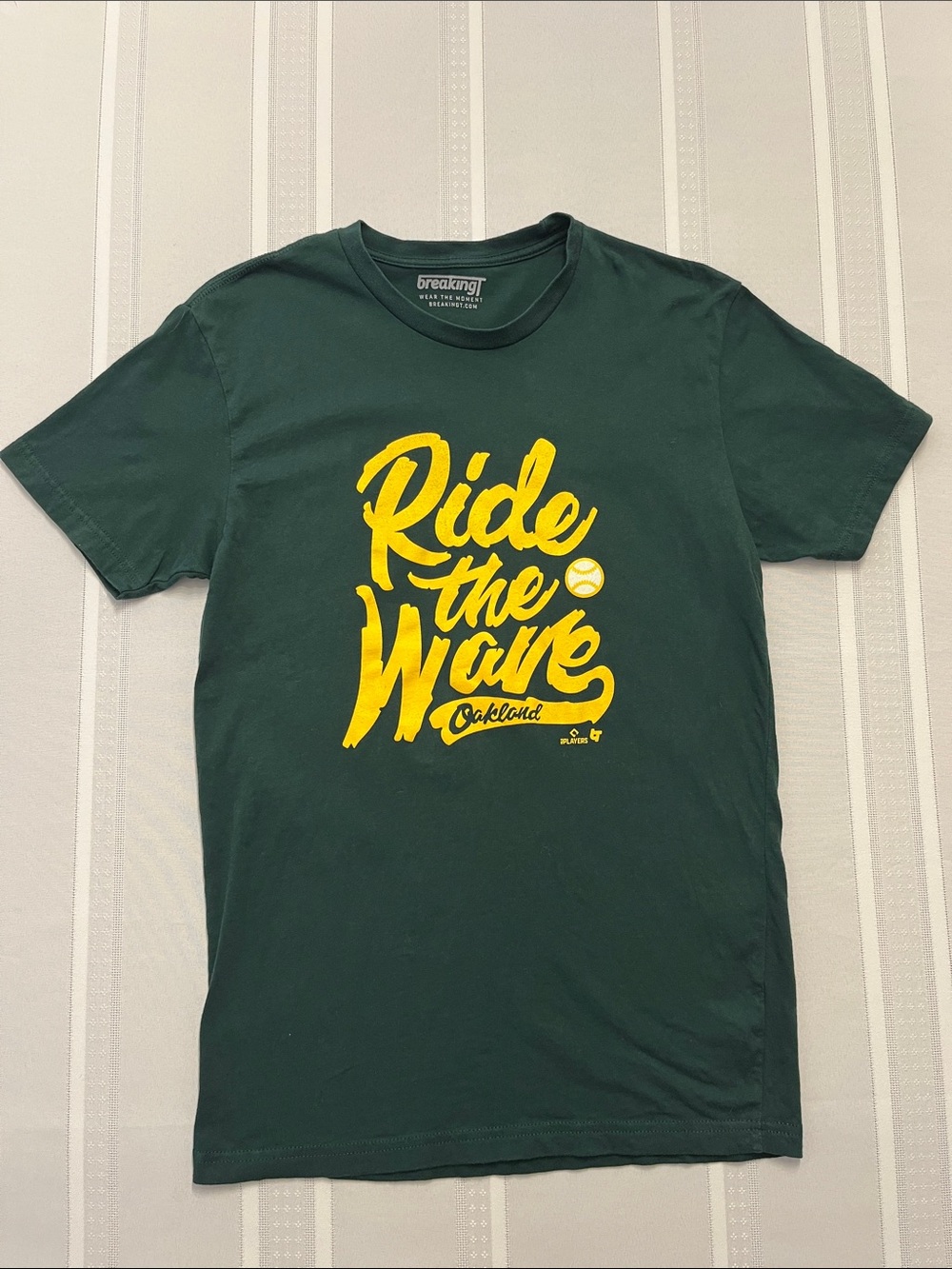 “Ride the Wave” Oakland Athletics Graphic Tee - Dark Green with Yellow Print